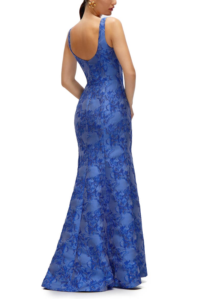 Metallic Jacquard Trumpet Gown, Alternate, color, COBALT JACQUARD