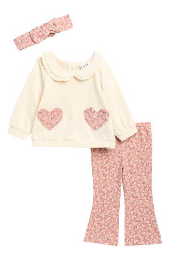 Nicole Miller Babies'  Fleece Top, Leggings & Headband Set In Butter Cream