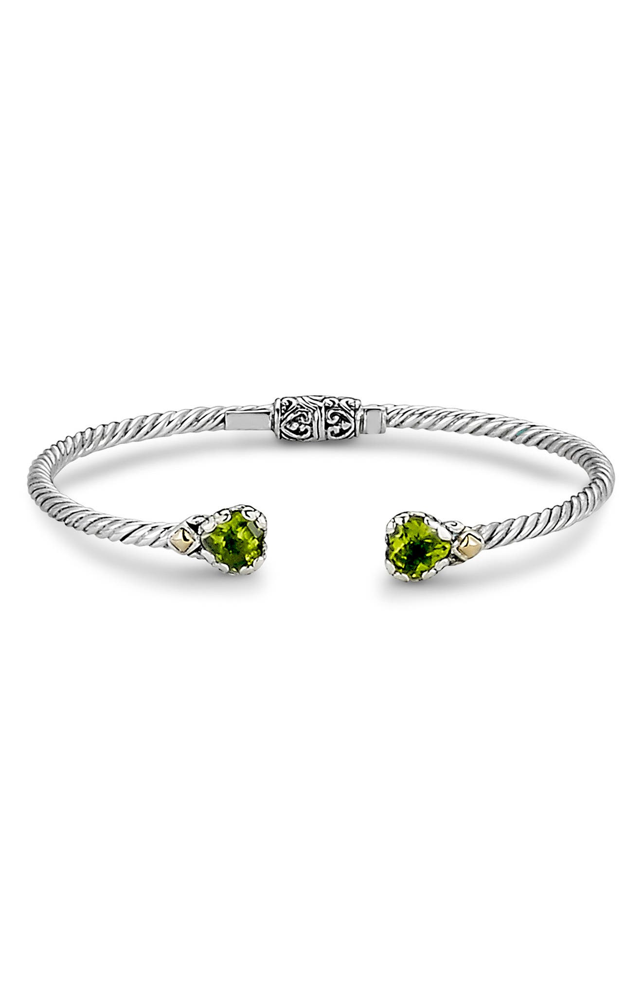 Sterling Silver & 18k Gold Peridot Heart Bangle