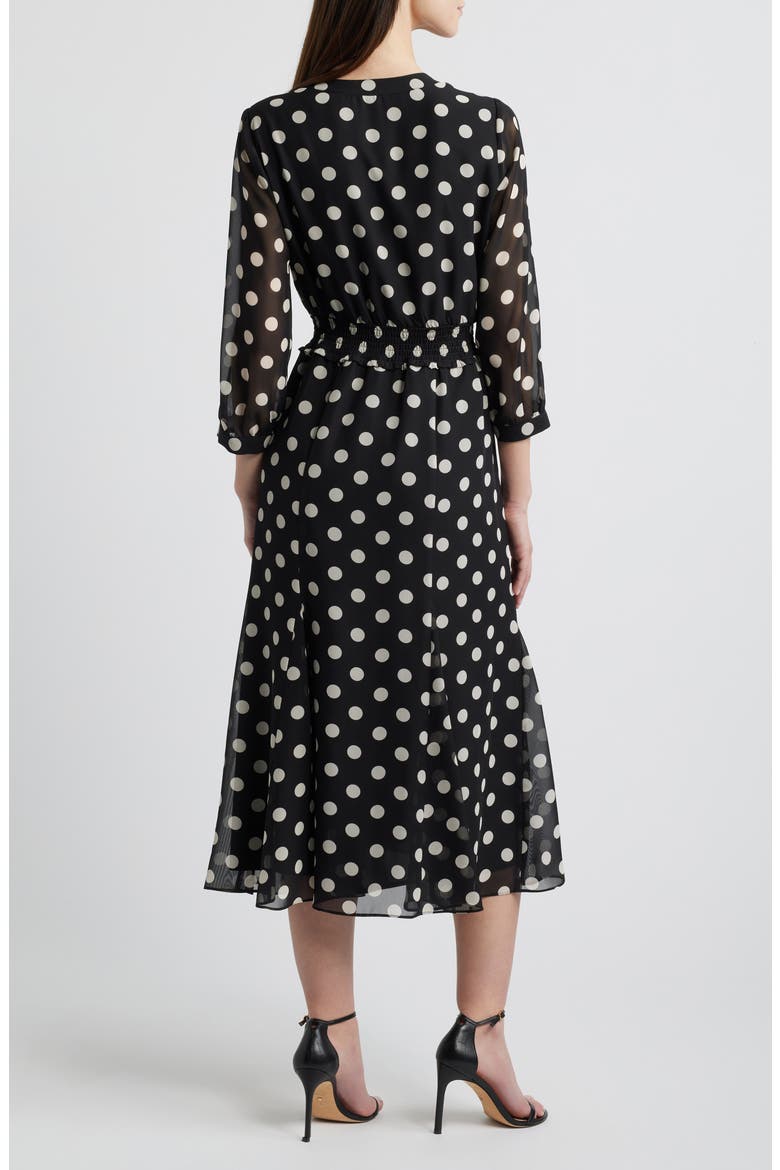 Polka Dot Smocked Waist Midi Dress, Alternate, color, ANNE BLACK/ ANNE WHITE (6NT)
