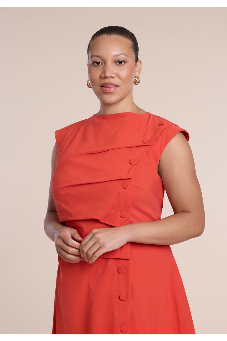 Pleated Button Detail Midi Dress, Alternate, color, AURORA RED