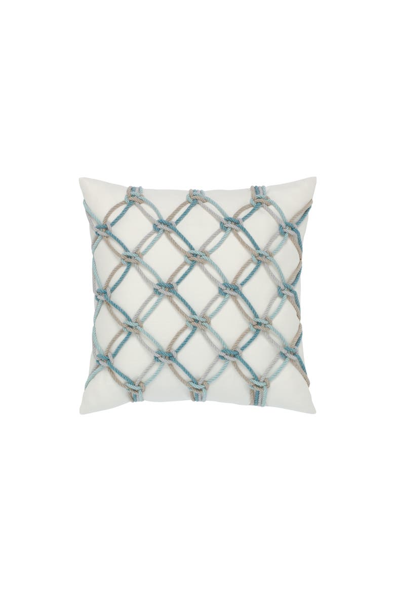 Rope Hand Knotted Macrame Indoor & Outdoor Woven Accent Pillow, Main, color, Aqua