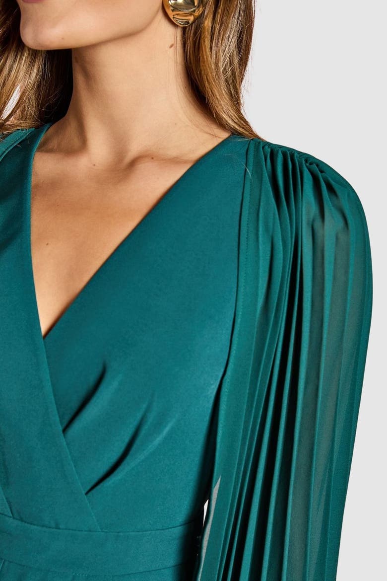 V Neck Pleated Long Sleeve Jumpsuit, Alternate, color, Emerald