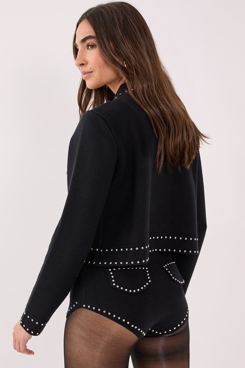 Knitted Western Stud Detail Shorts, Alternate, color, Black
