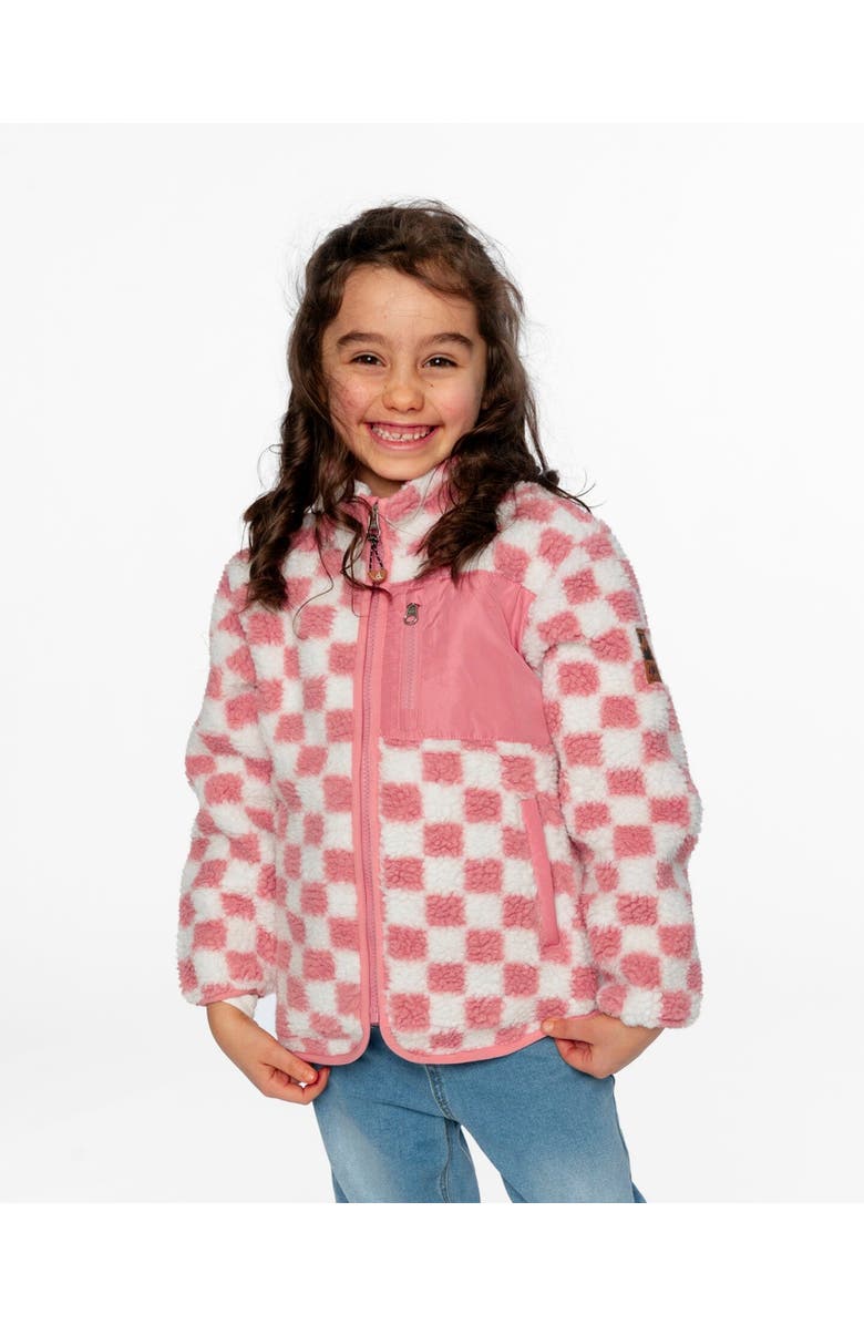 Deux par Deux Girl Long Sleeve Fleece Jacket Checkerboard, Alternate, color, Pink Checkerboard