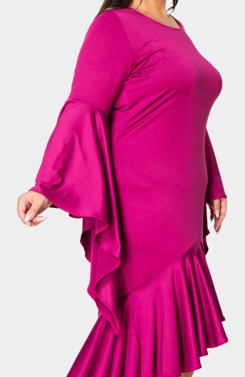 L I V D Arielle Flowy Long Sleeve High-low Dress In Magenta