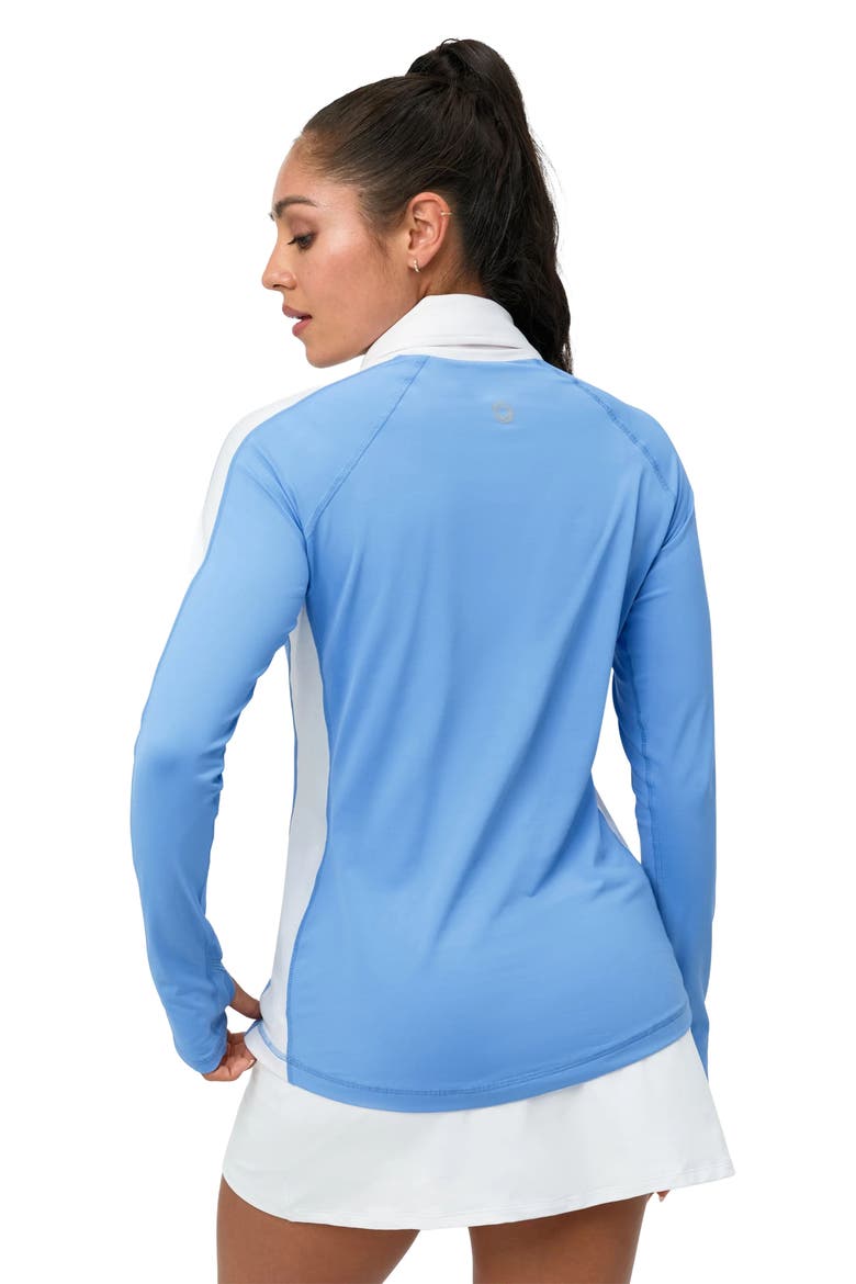 Women's Long Sleeve Quarter Zip Polo, Alternate, color, Indigo/White