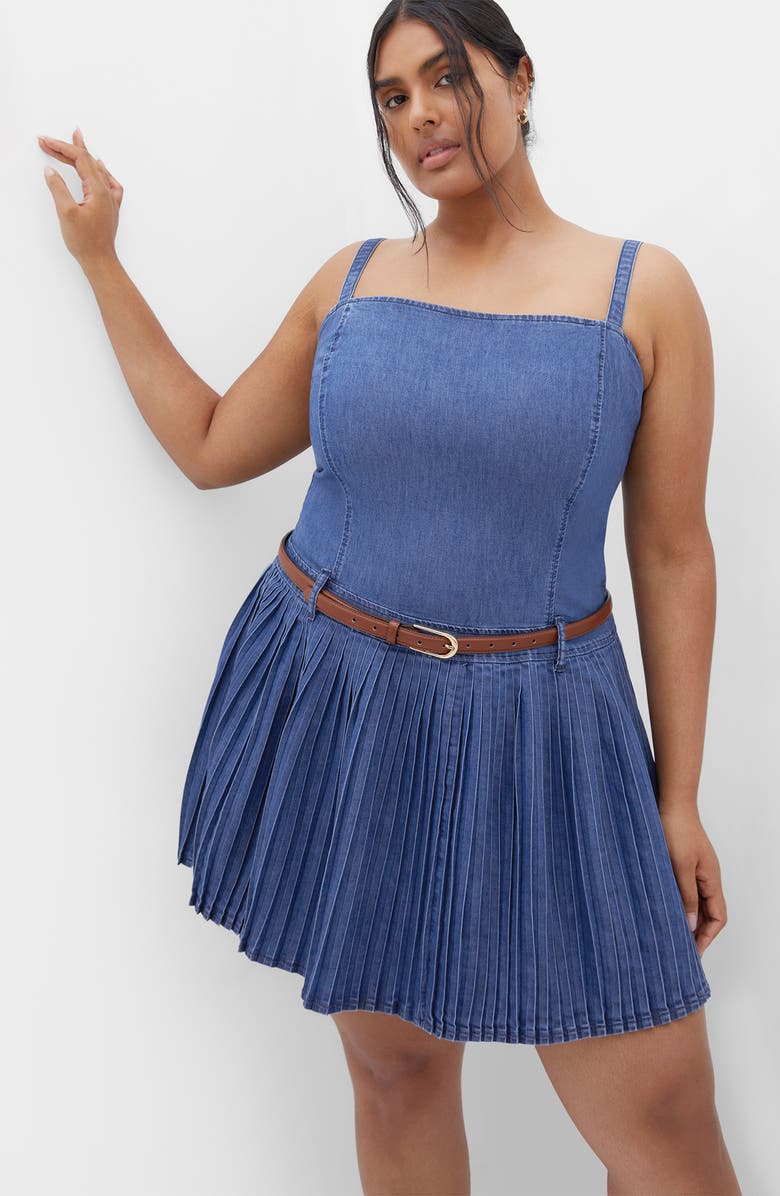 City Chic Skye Fit & Flare Denim Minidress, Alternate, color,