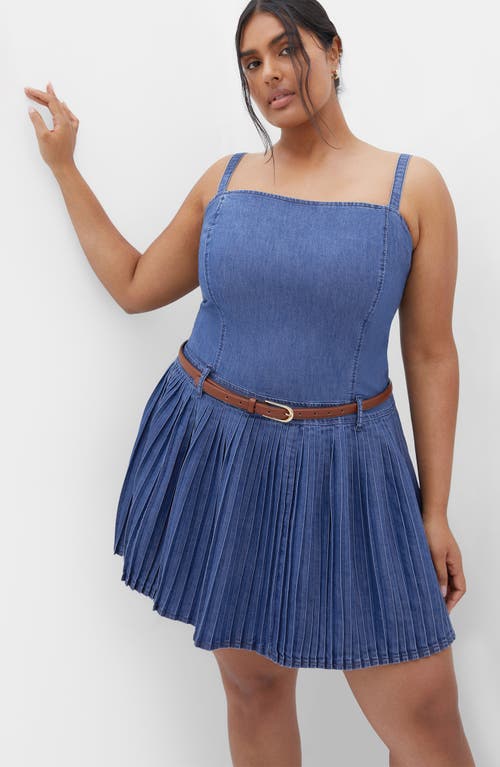 City Chic Skye Fit & Flare Denim Minidress In Mid Denim