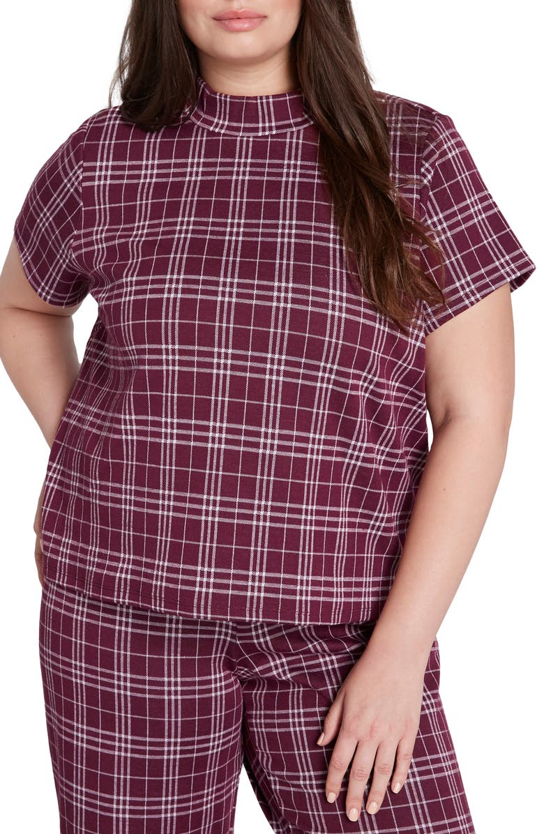 ModCloth Plaid Mock Neck Boxy Top, Alternate, color, 