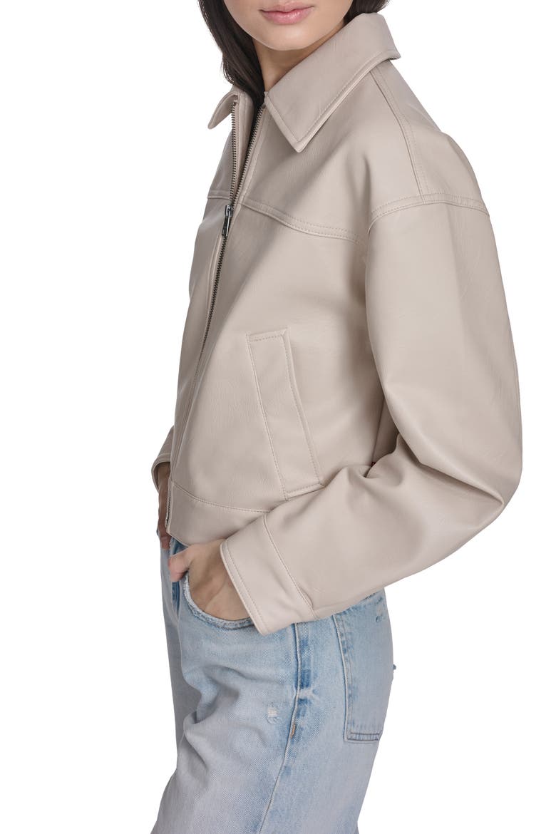 Boxy Faux Leather Bomber Jacket, Alternate, color, CHATEAU GREY