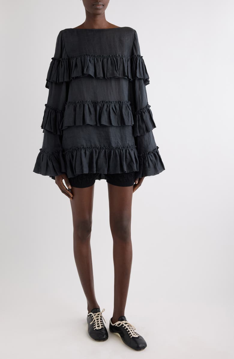 Dries Van Noten Target Merino Wool Pointelle Shorts, Alternate, color, Black