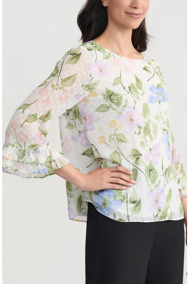 Floral Print Ruffle Sleeve Shirt, Alternate, color, LILY WHITE MULTI