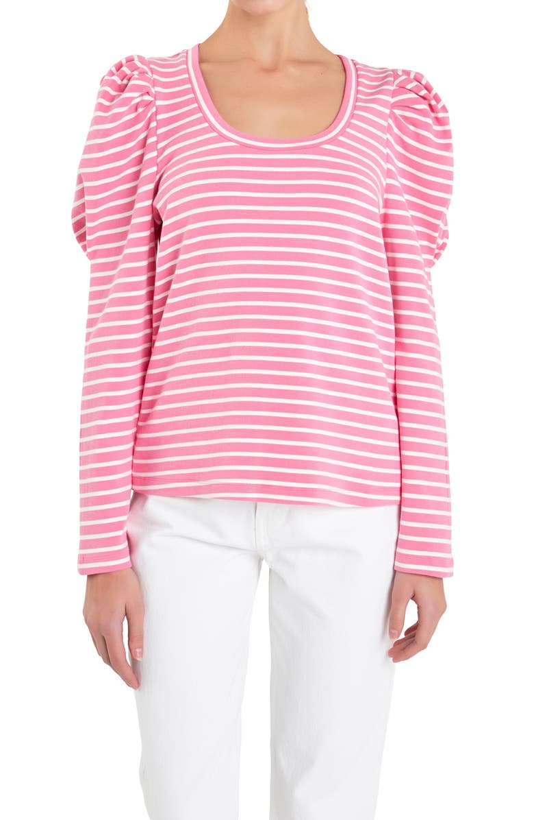 English Factory Stripe Puff Sleeve Knit Top, Alternate, color, Pink/White