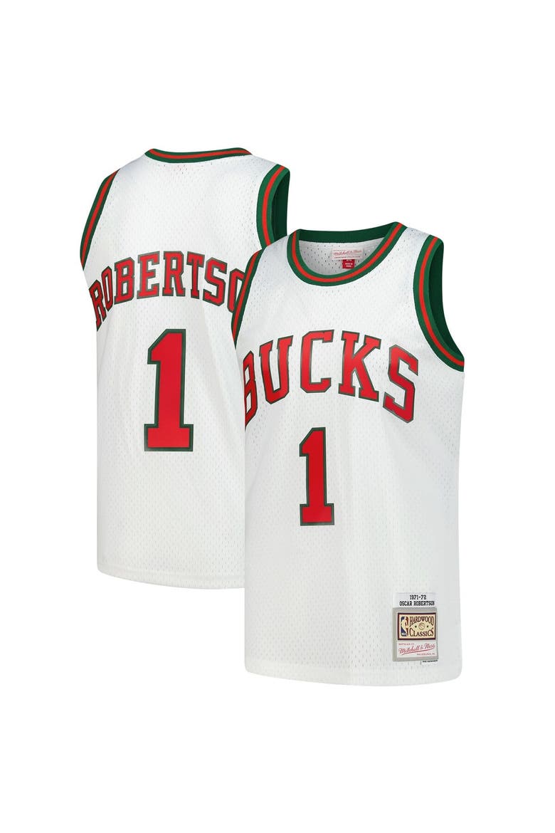 Men's Mitchell & Ness Oscar Robertson White Milwaukee Bucks Hardwood Classics Swingman Jersey, Main, color, White