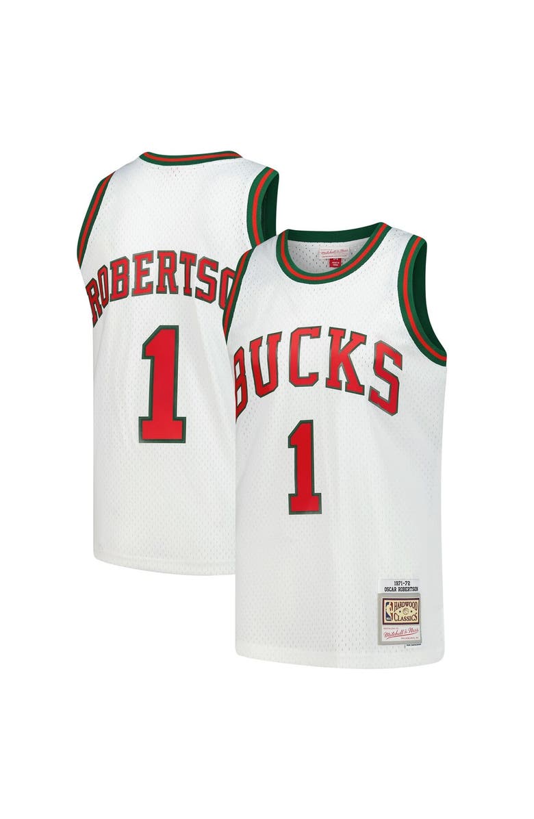 Mitchell & Ness Men's Mitchell & Ness Oscar Robertson White Milwaukee Bucks Hardwood Classics Swingman Jersey, Main, color, White