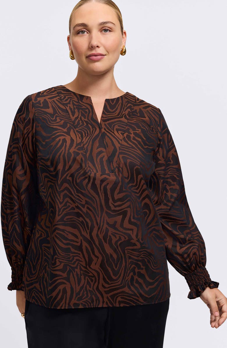Foxcroft Alicia Zebra Print Cotton Blend Popover Top, Alternate, color, Macchiato/ Black