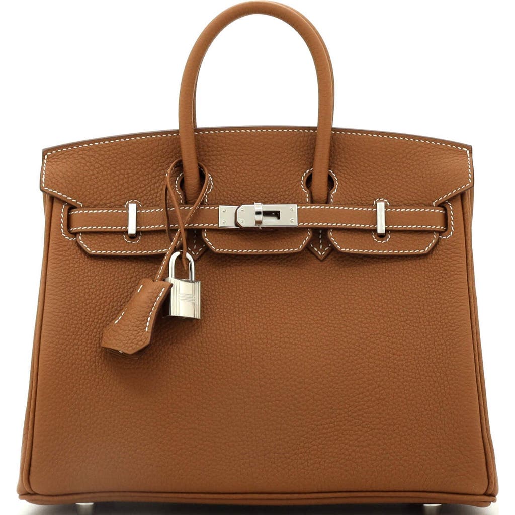 Pre-owned Hermes Hermes Birkin Handbag Brown Togo With Palladium Hardware 25 In Gold
