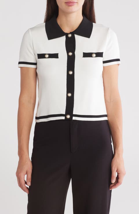 Contrast Trim Short Sleeve Crop Cardigan