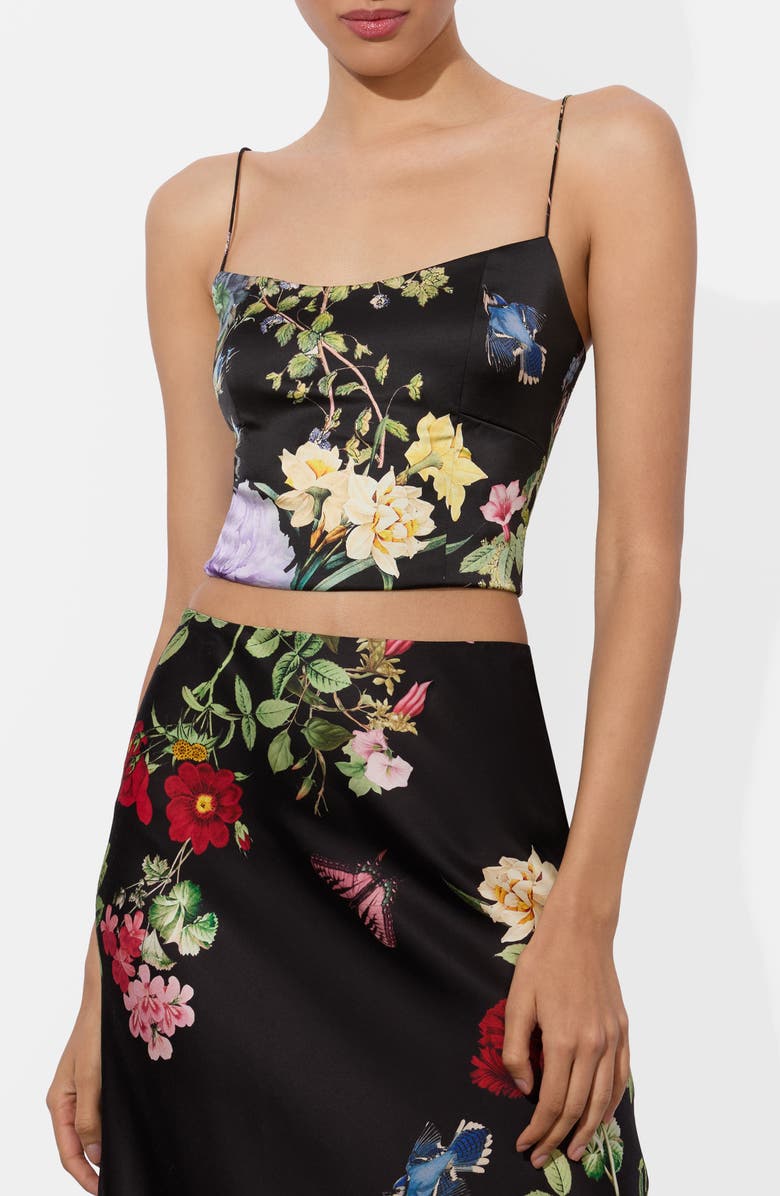 Alice + Olivia Saylor Bustier Crop Camisole, Main, color, Venus Floral Black