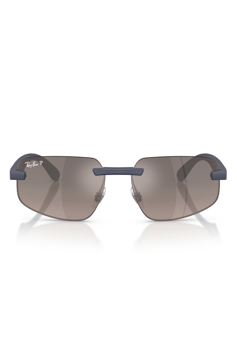 Ray-Ban 60mm Polarized Irregular Sunglasses, Main, color, Sand Dark Blue / Grey