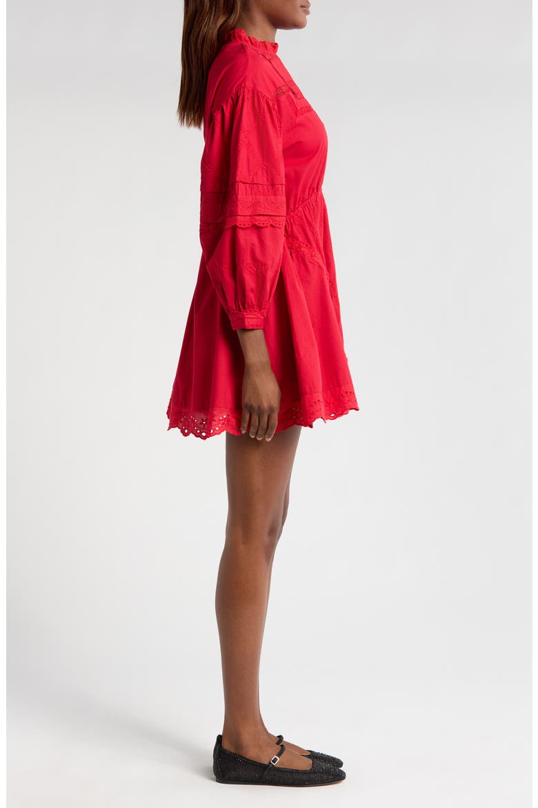 Clancy Lace & Eyelet Long Sleeve Organic Cotton Minidress, Alternate, color, RED