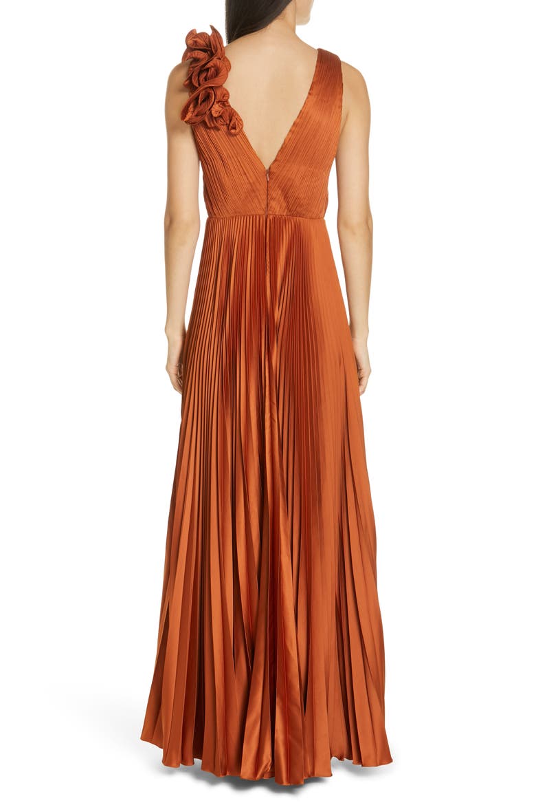 Aviva Pleated Satin Maxi Dress, Alternate, color, COPPER