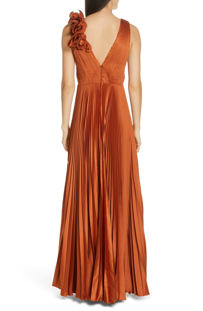 AMUR Aviva Pleated Satin Maxi Dress, Alternate, color, 
