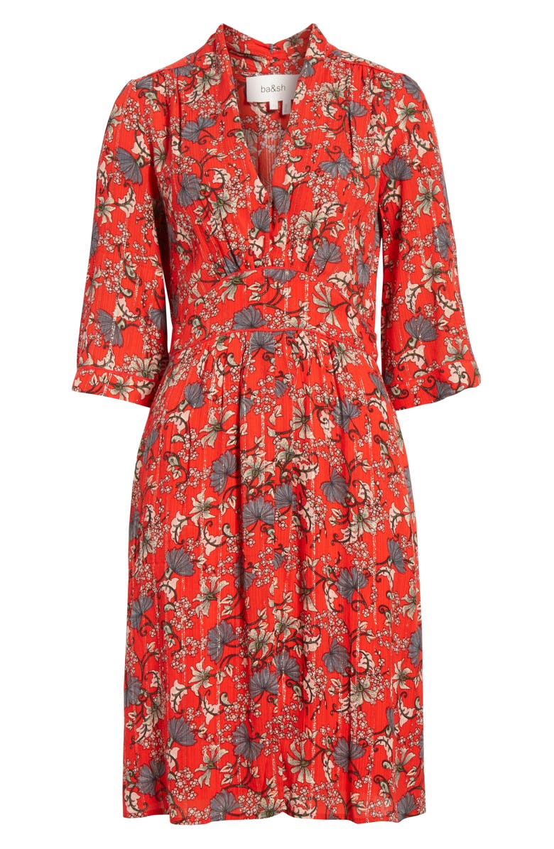 ba&sh Clotilde Floral Print & Metallic Stripe Dress, Alternate, color,