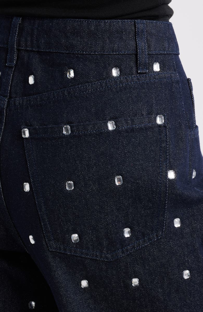 MANGO Leo Crystal Embellished Wide Leg Jeans, Alternate, color, Open Blue