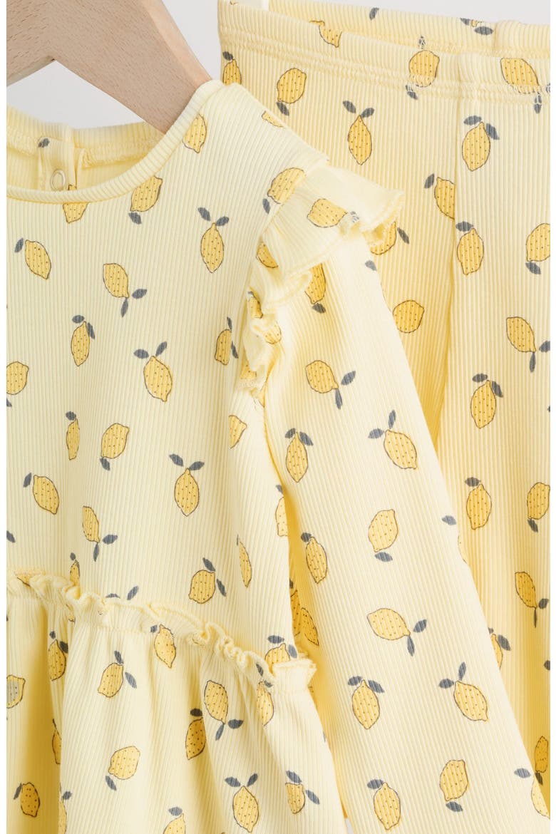 Lemon Print Peplum Top & Leggings Set, Alternate, color, YELLOW