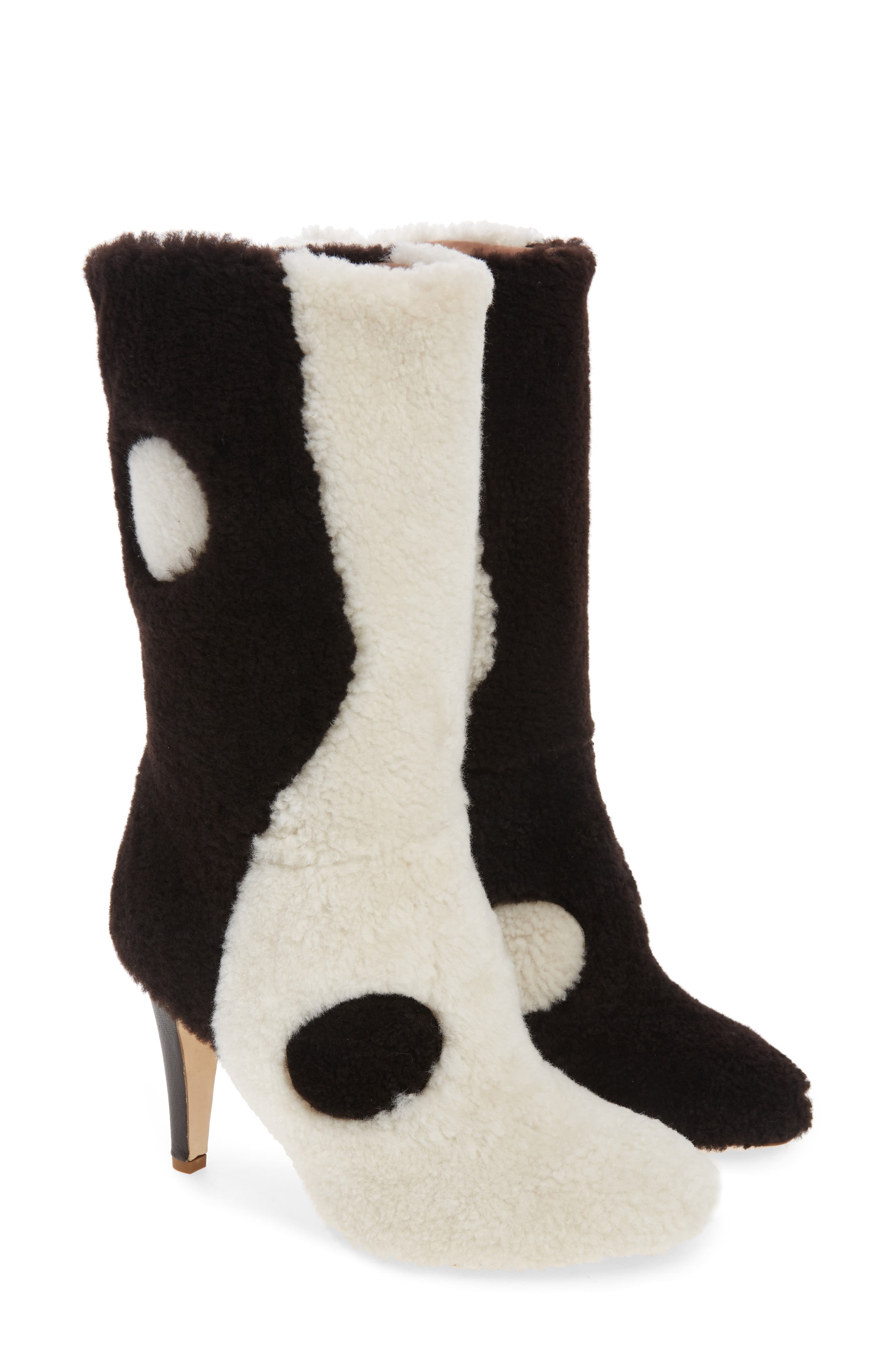 Yin Yang Genuine Shearling Boot, Main, color, DARK BROWN/CREAM