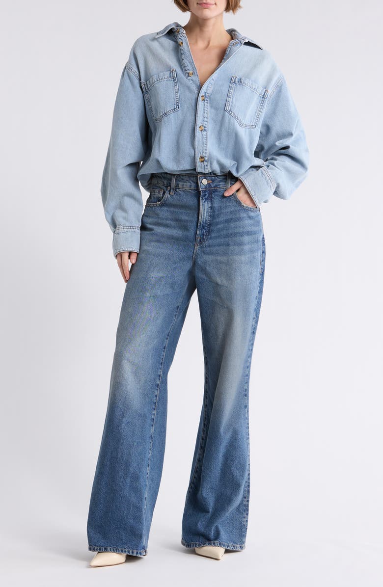 Good American Denim Shirt Jumpsuit, Main, color, Indigo796