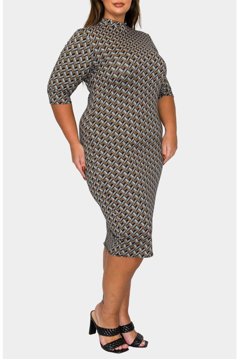 Gallarda Chevron Print Bodycon Midi Dress, Alternate, color, BLACK