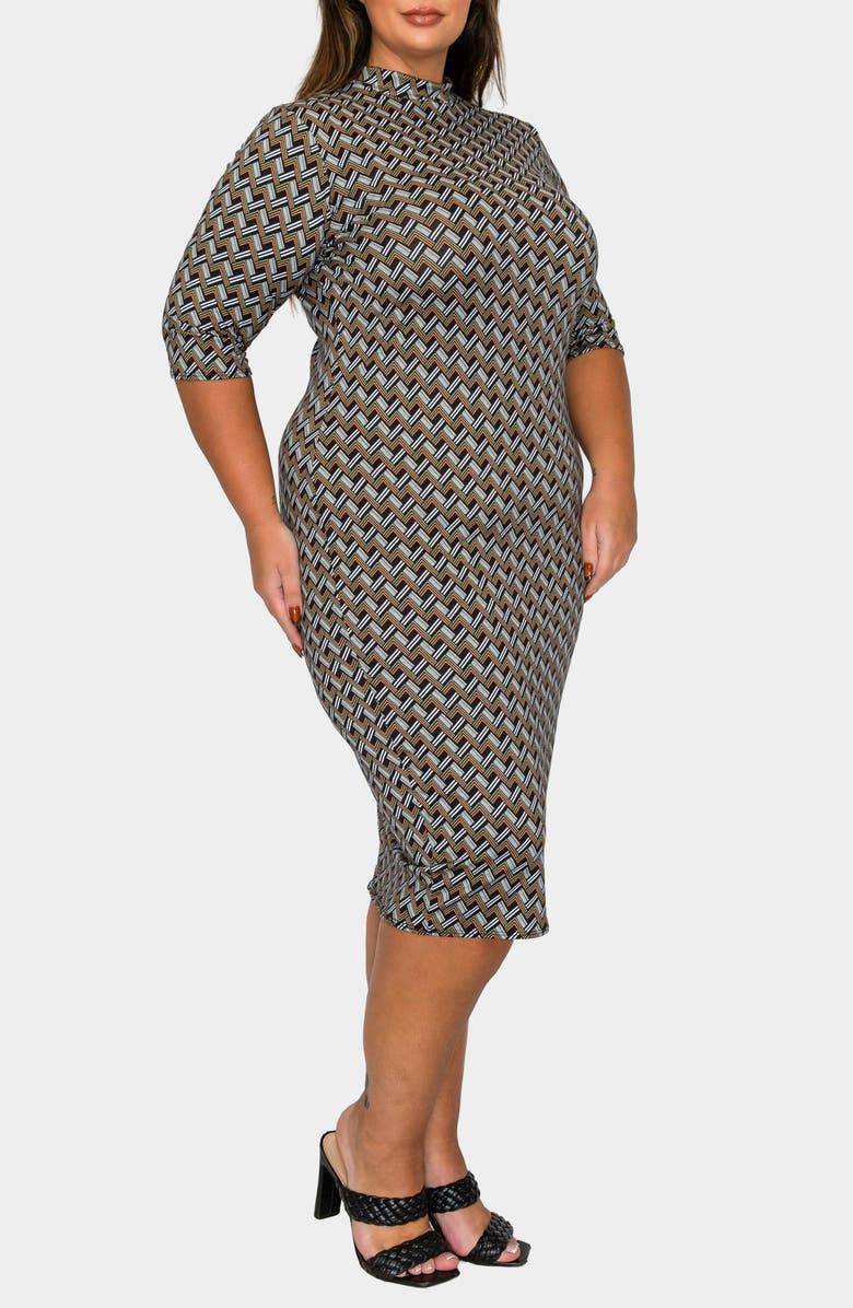 L I V D Gallarda Chevron Print Bodycon Midi Dress, Alternate, color, Black