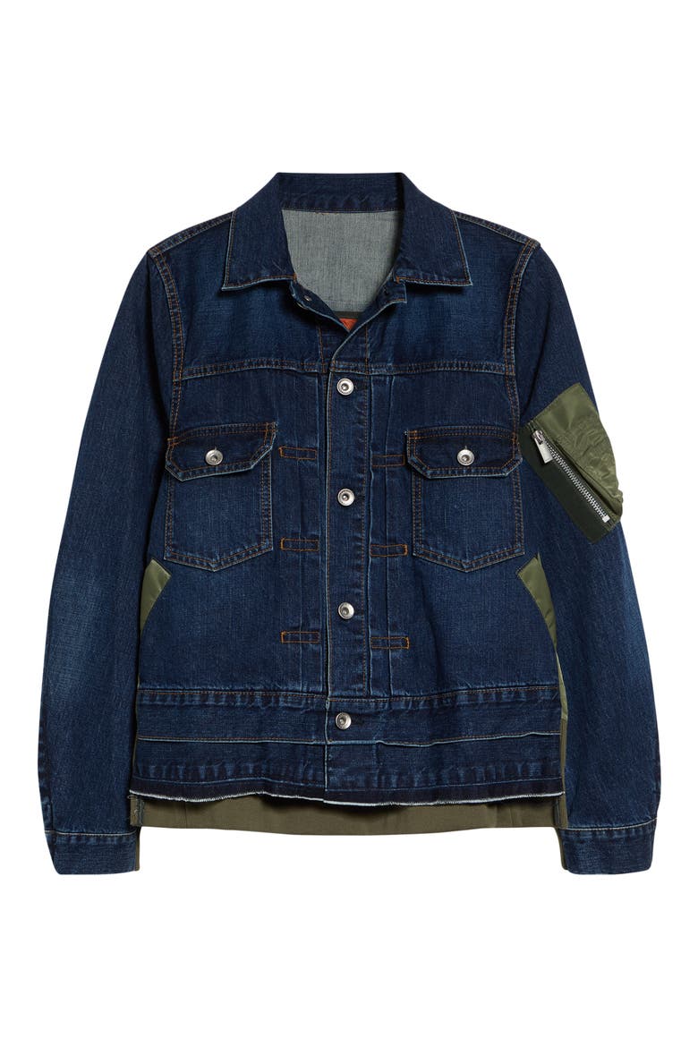 Denim & Nylon Twill Jacket, Main, color, BLUE