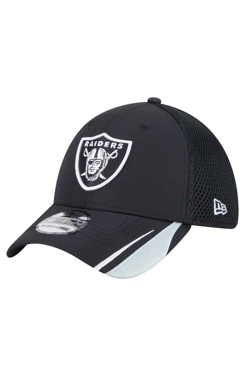 New Era Men's New Era  Black Las Vegas Raiders Game Day Linear 39THIRTY Flex Hat, Main, color, 