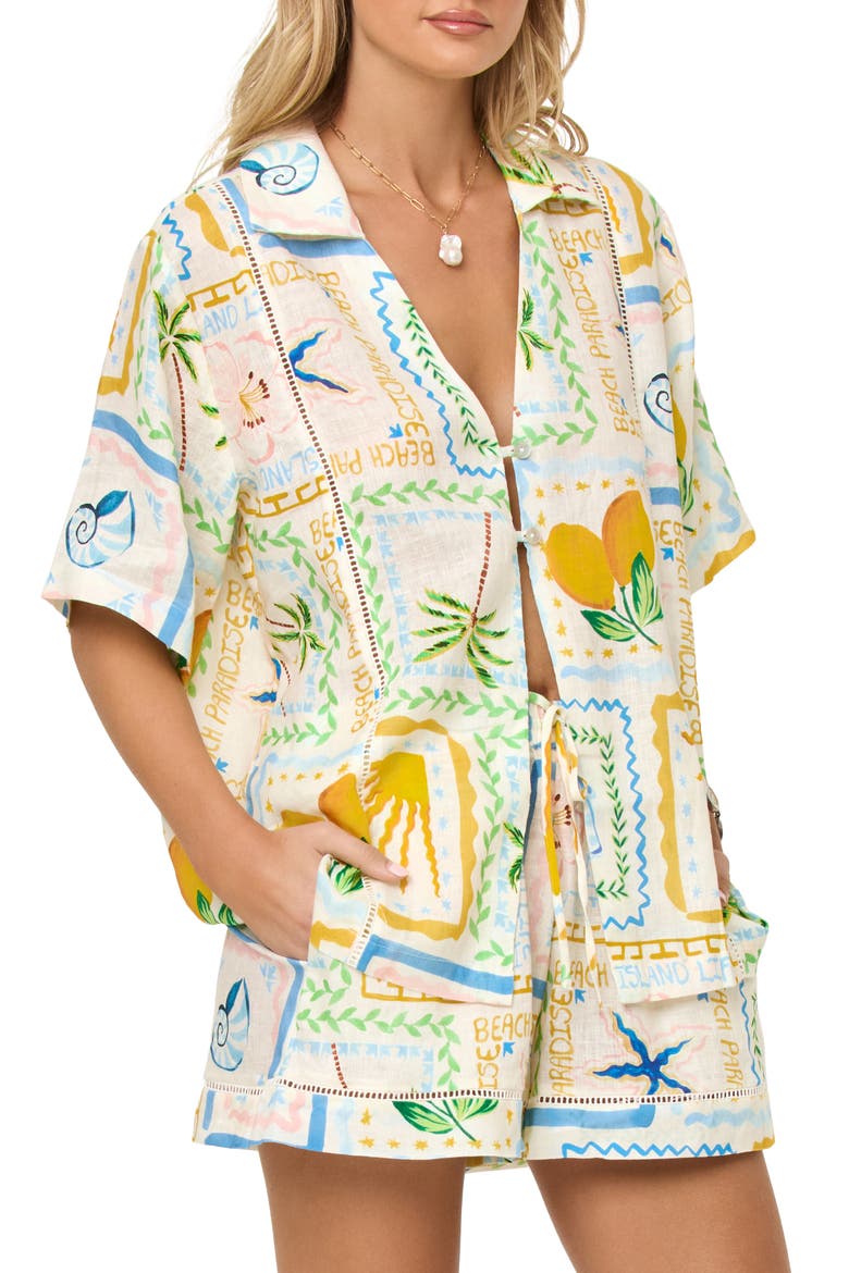 La Mer Embroidered Cover-Up Shirt, Alternate, color, WISH YOU WERE HERE