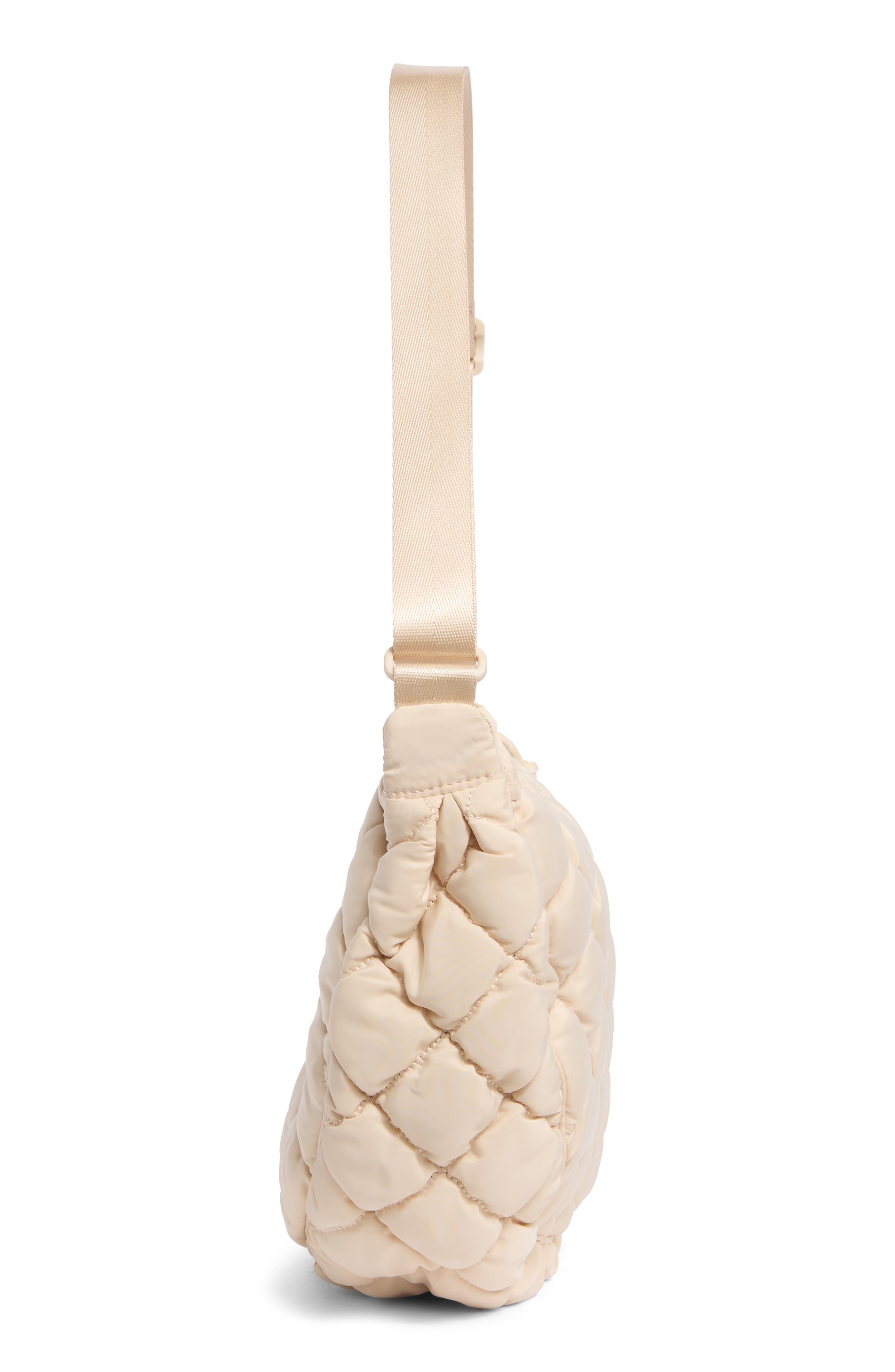 URBAN EXPRESSIONS HANDBAGS Half Moon Quilted Shoulder Bag, Alternate, color, Cream