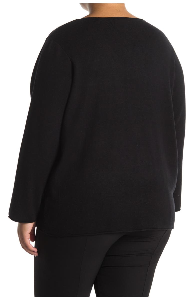 T Tahari Long Sleeve V-Neck Rolled Edge Sweater, Main, color, 