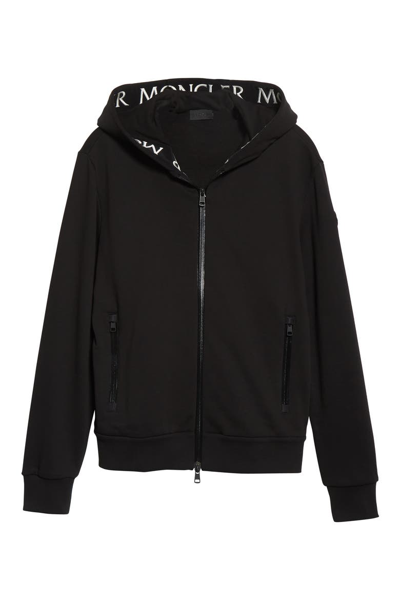 Logo Tape Cotton Zip Hoodie, Alternate, color, BLACK