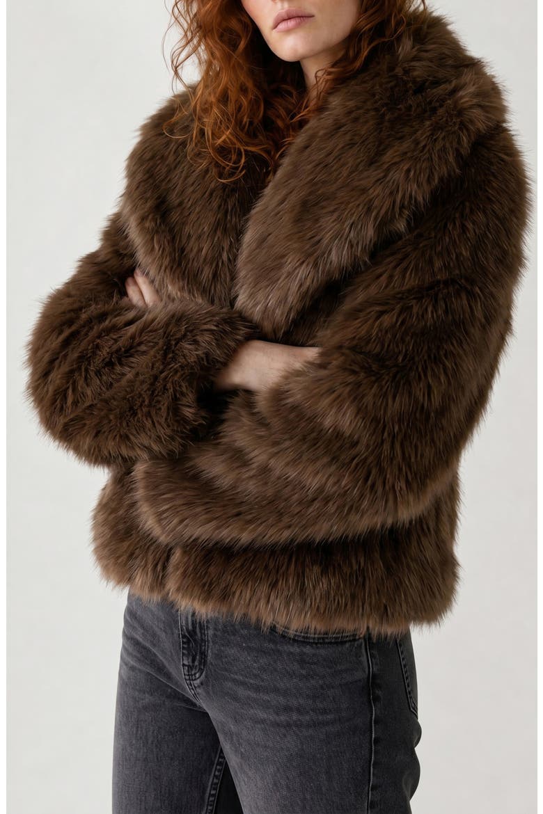 Mandie Faux Fur Coat, Alternate, color, BROWN