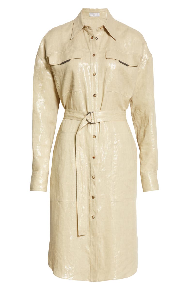 Brunello Cucinelli Metallic Linen Long Sleeve Shirtdress, Alternate, color,
