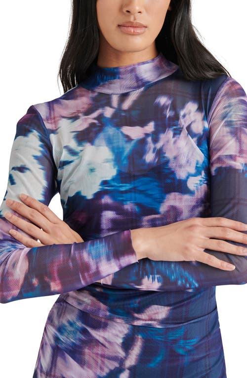 Steve Madden Blare Floral Long Sleeve Mesh Midi Dress In Midnight