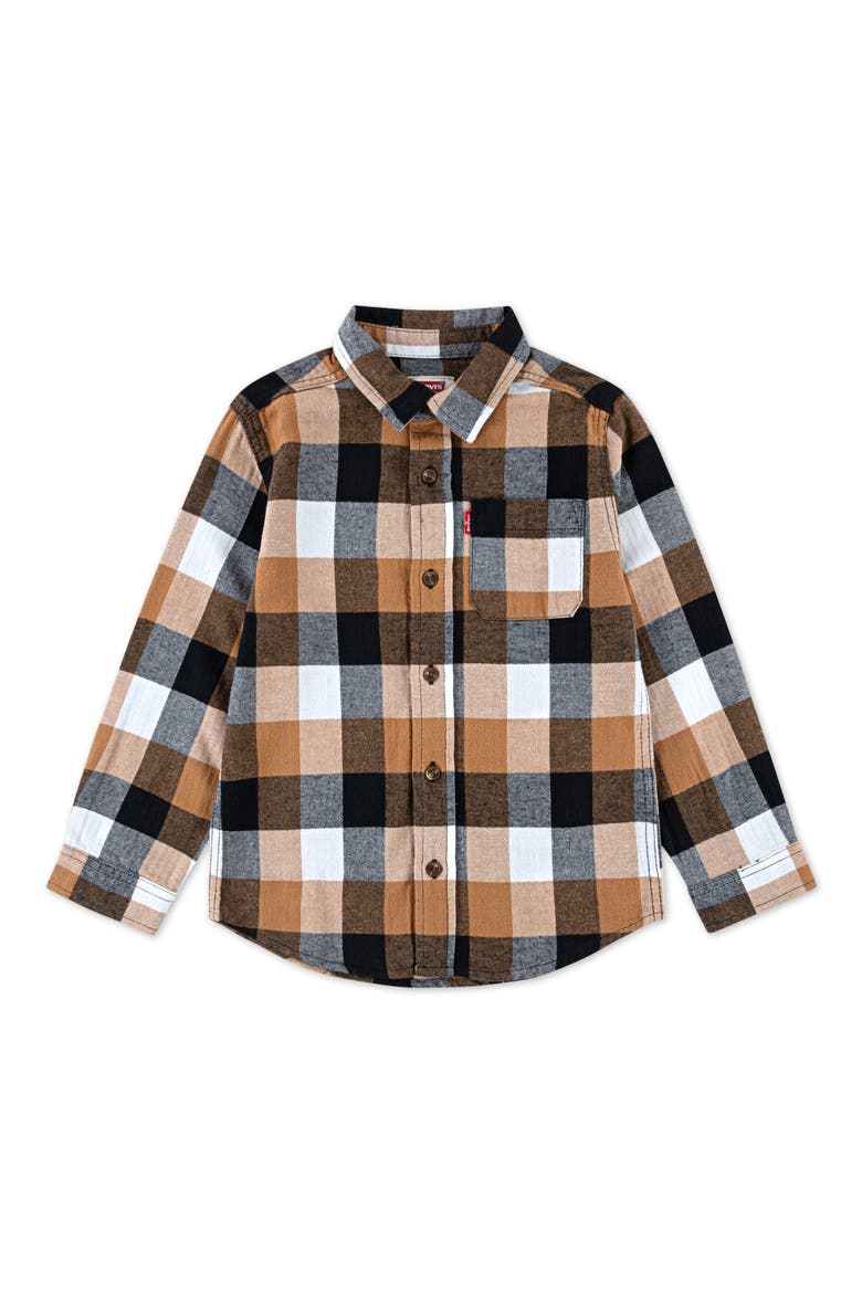 Kids' Buffalo Check Flannel Shirt, Main, color, JET BLACK