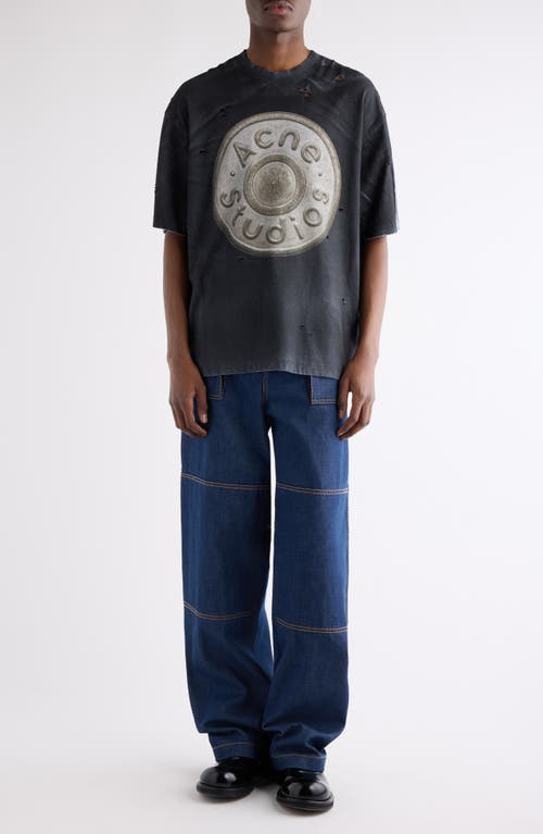 Acne Studios Exford U Distressed Coated Button Logo Graphic T-shirt In Black