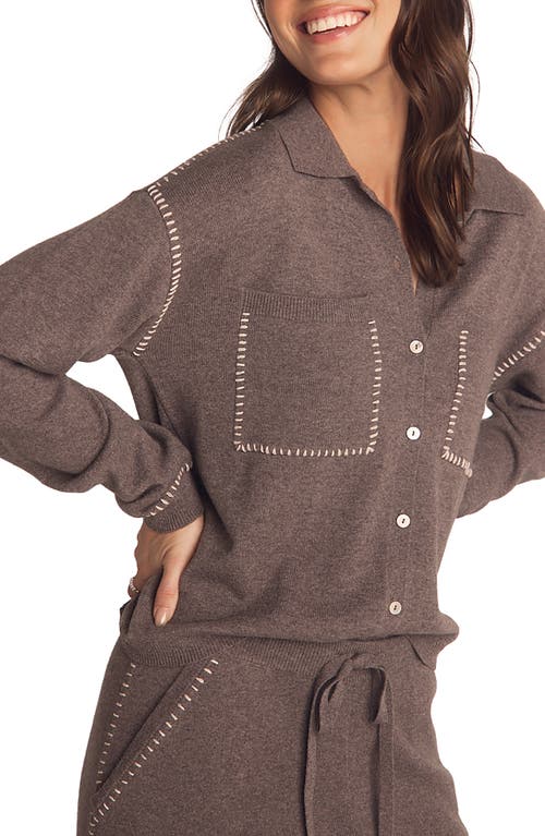 Bella Dahl Whipstitch Button Front Shirt In Brown