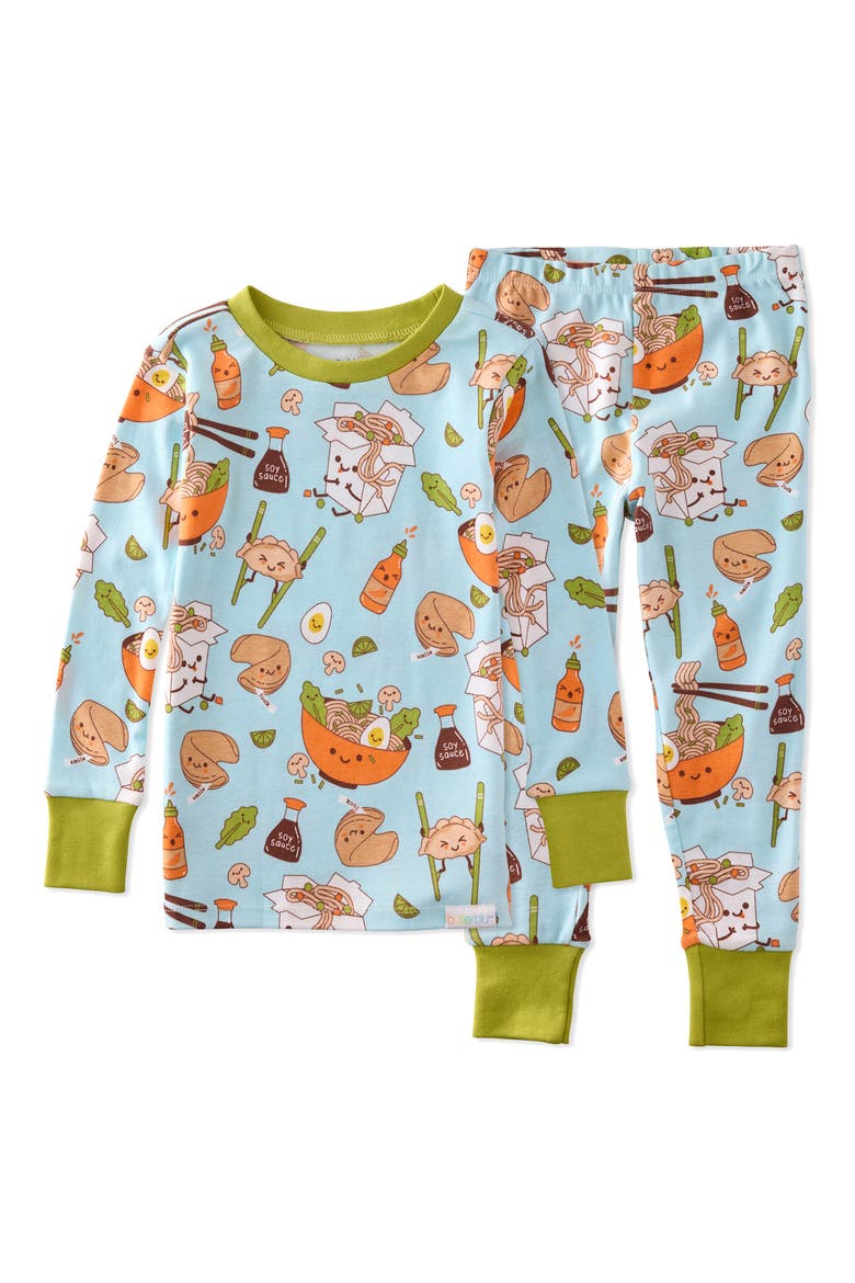 Kids' Zen Print Fitted Organic Cotton Two-Piece Pajamas, Main, color, BLUE DIM SUM FUN