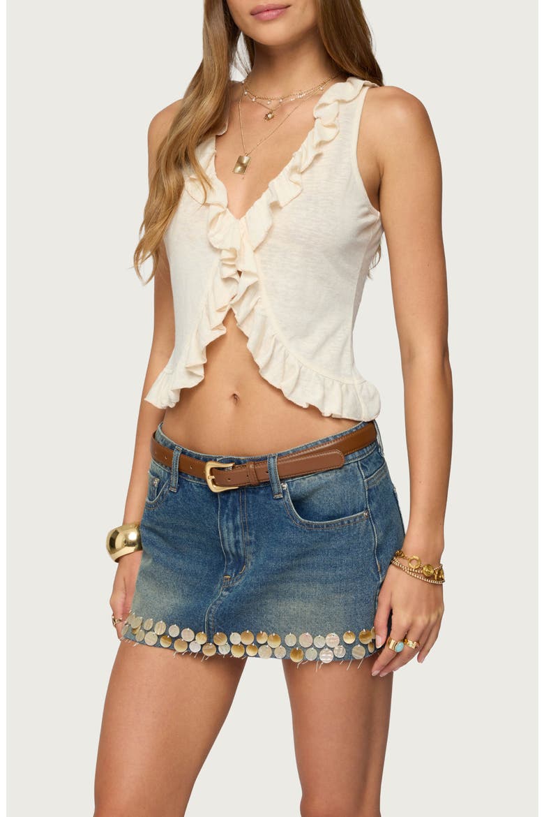 Marsh Ruffle Split Front Sleeveless Top, Alternate, color, CREAM