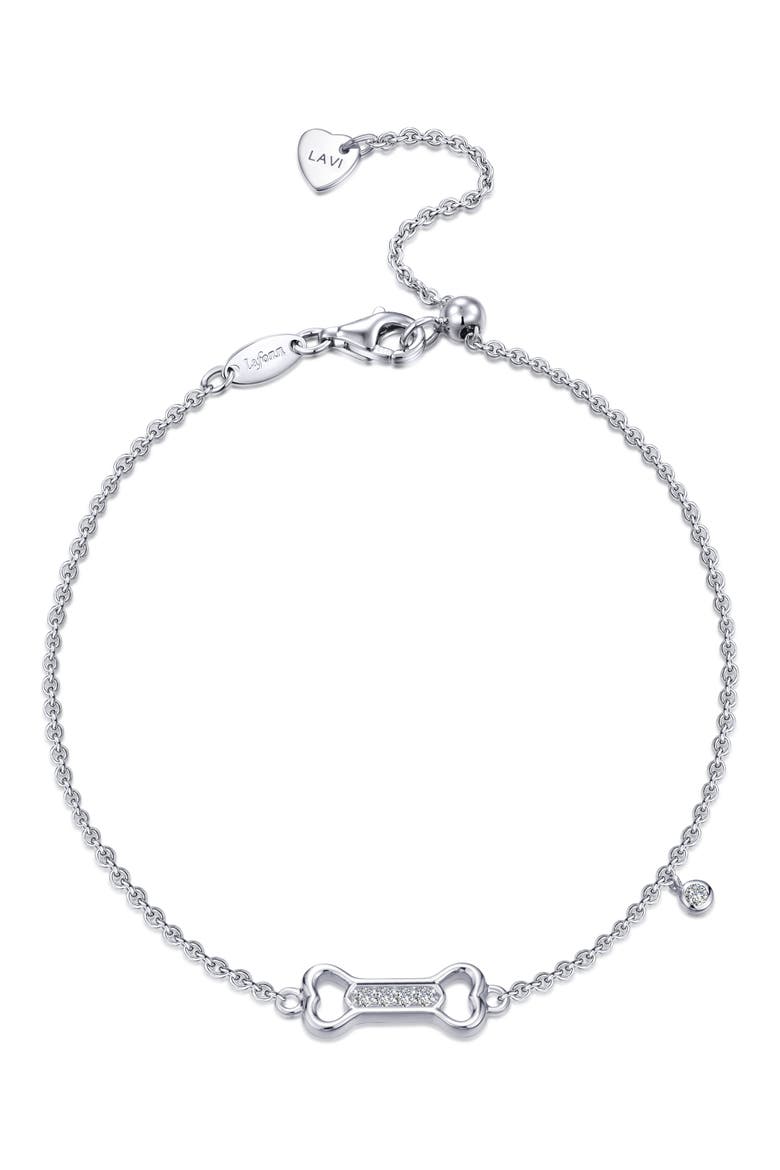 Simulated Diamond Dog Bone Charm Bracelet, Main, color, WHITE